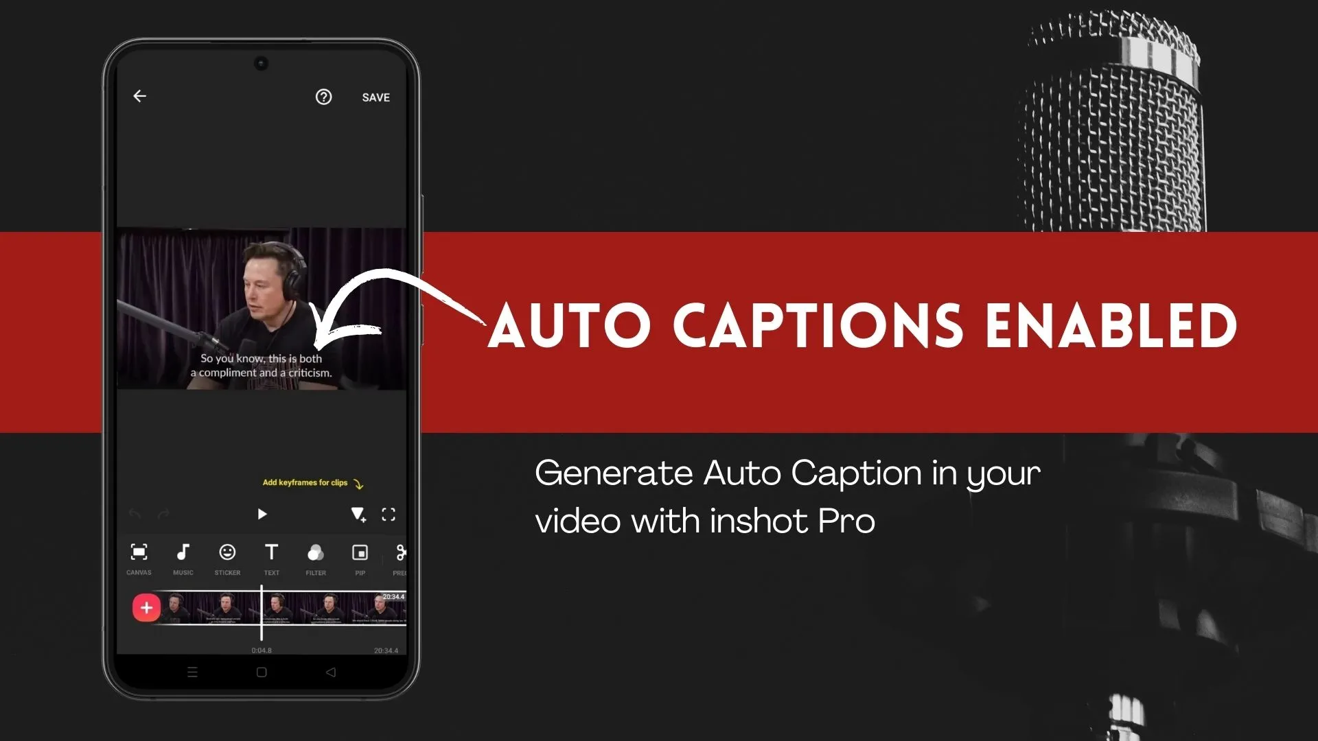 Auto Captions enabled to generate text and video script